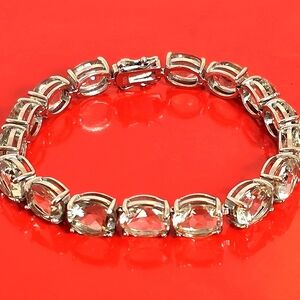 925 Sterling Silver Bracelet 18.5cm with Natural Green Amethyst 10x8mm